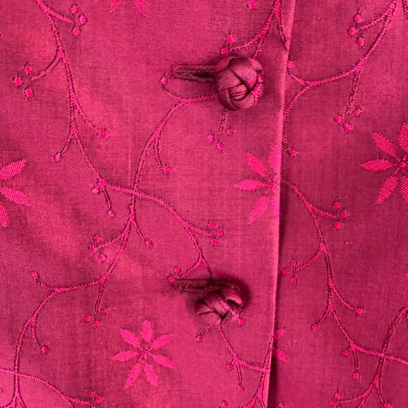 Vintage Maggy London Silk Cranberry Blazer Ornate Buttons 3/4 Sleeve - Size 8 - Picture 6 of 7